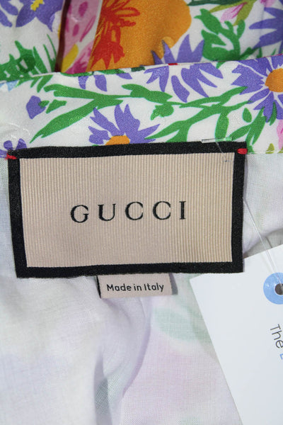 Gucci X Ken Scott Womens Floral Belted Green Long Sleeve A-Line Dress Size 8