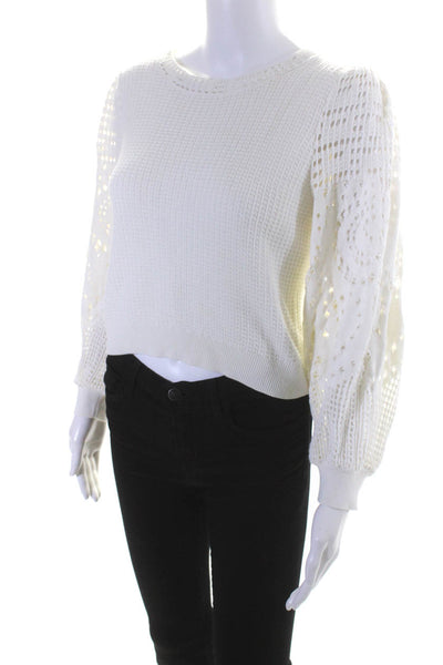 A.L.C. Women's Cuff Long Sleeve Knit Sweater Top White Size Medium