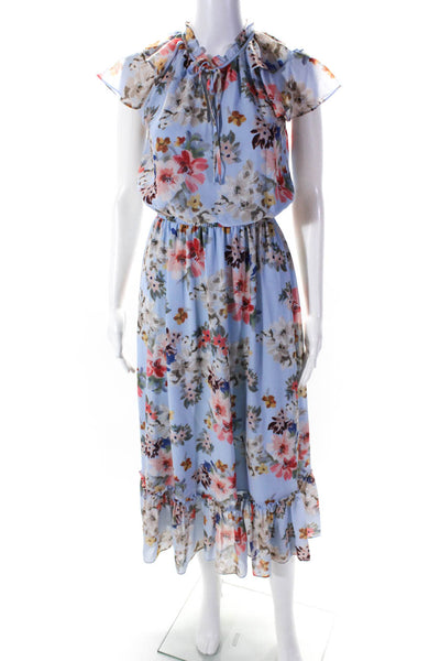 Shoshanna Womens Floral Print Short Sleeve Key Hole Neck Dress Sky Blue Size 0