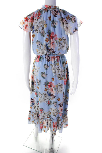 Shoshanna Womens Floral Print Short Sleeve Key Hole Neck Dress Sky Blue Size 0