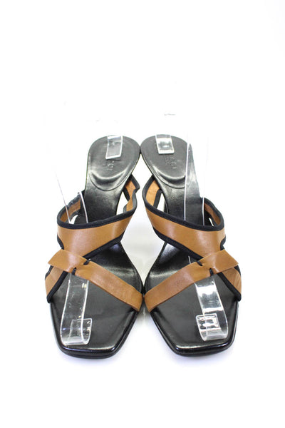 Gucci Womens Brown/Black Criss Cross Strap Heel Sandals Shoes Size 10C