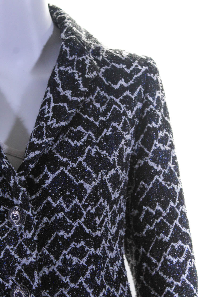 Chanel Womens Three Button Collared Metallic Tweed Jacket Navy Blue Wh -  Shop Linda's Stuff