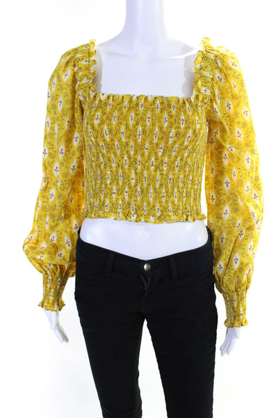 Veronica Beard Women's Emerie Top - Sun Multi Square Cropped Top Yellow Size 2