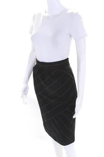 Escada Womens Diagonal Stripe Pencil Skirt Black Wool Size EU 38