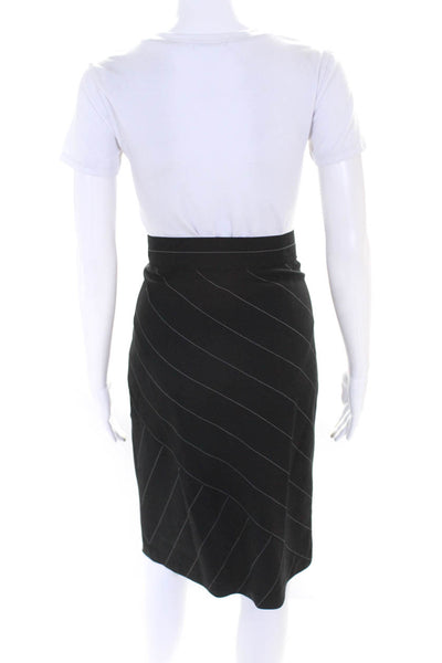 Escada Womens Diagonal Stripe Pencil Skirt Black Wool Size EU 38