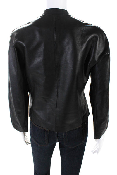 Fendi Womens Leather Button Down Cropped Jacket Black Size 6