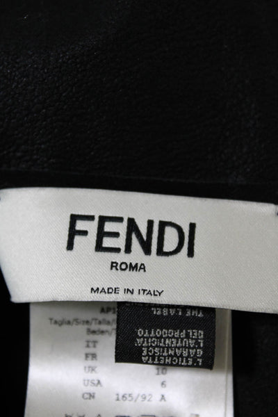 Fendi Womens Leather Button Down Cropped Jacket Black Size 6