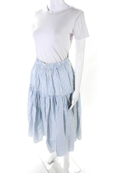 Love Shack Fancy Womens Cotton Striped Print A Line Max Skirt Blue Size XS