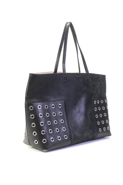 Tory Burch Womens Leather Suede Embellished Tote Shoulder Bag Black