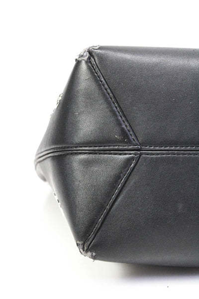 Tory Burch Womens Leather Suede Embellished Tote Shoulder Bag Black