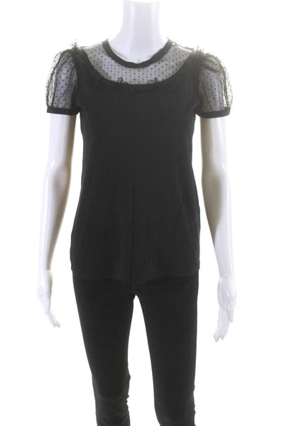 RED Valentino Womens Jersey Knit Mesh Short Sleeve Blouse Top Black Size XS