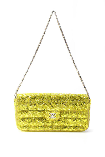 Chanel Womens Crystal Embellished Removable Strap Shoulder Bag Handbag Gold