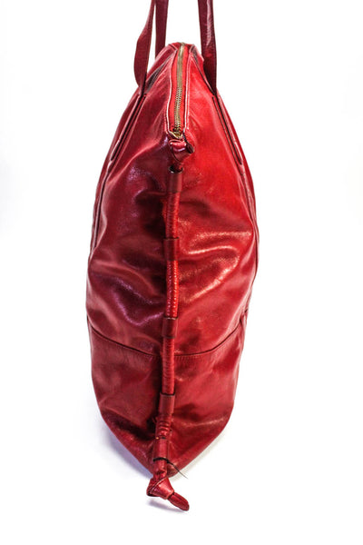 Golden Bleu Womens Zip Top Solid Four Pocket Leather Tote Handbag Red
