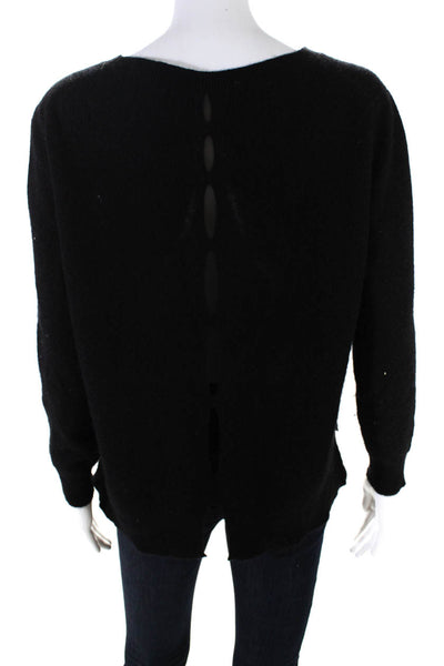 White + Warren Womens Crew Neck Solid Cashmere Sweater Black Size Medium