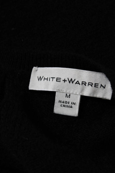 White + Warren Womens Crew Neck Solid Cashmere Sweater Black Size Medium
