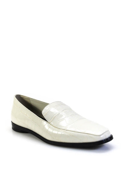 Everlane Womens Square Toe  Oxfords Loafers Bone White Embossed Croc Size 9