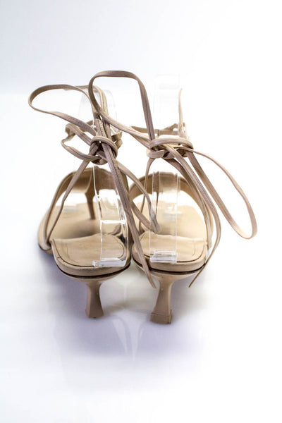 Cult Gaia Womens Slim Heel Lace Up T Strappy Sandals Beige Leather Size 36