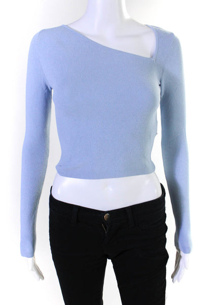 & Other Stories Womens Asymmetrical Cropped Long Sleeve Top Blue Size Small