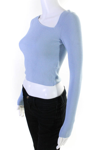 & Other Stories Womens Asymmetrical Cropped Long Sleeve Top Blue Size Small