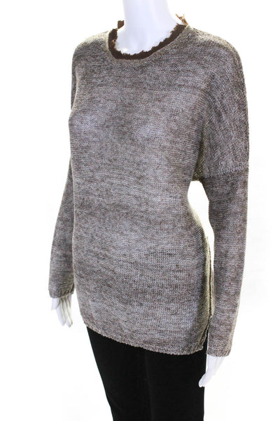 Avant Toi Womens Leather Constrast Crew Neck Sweater Brown Size Small