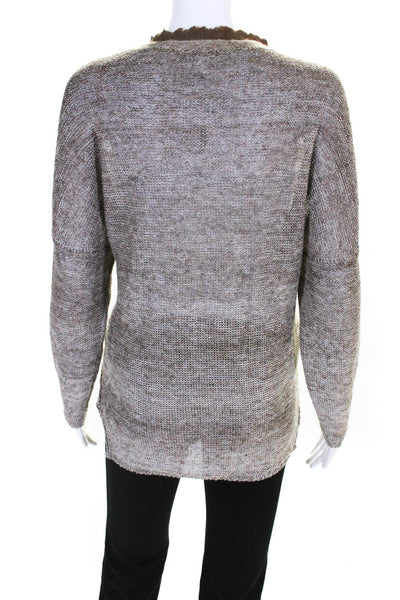 Avant Toi Womens Leather Constrast Crew Neck Sweater Brown Size Small