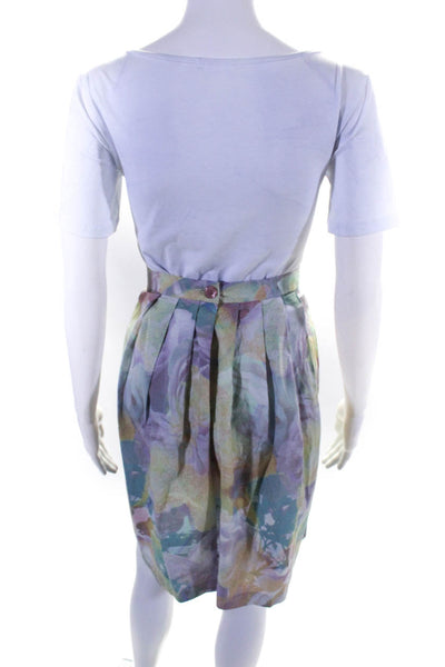 Moschino Womens Cotton Floral Print Multicolor Belted Pleated A-Line Skirt Size6