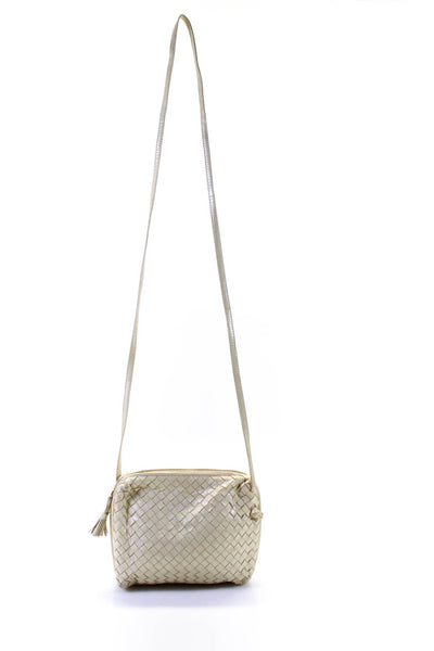 Bottega Veneta Womens Intrecciato Crossbody Handbag Pearlized Ivory