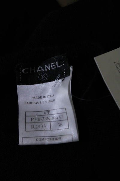 Chanel Womens Spring 2007 Cashmere & Silk Embellished Bow Black Blouse Size 38