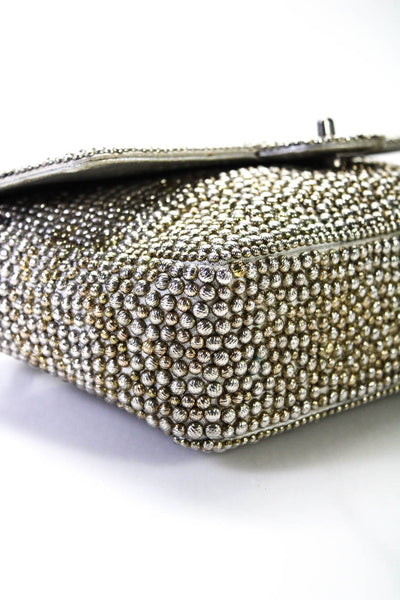 Chanel Womens Studded Single Flap Handbag Silver Gray