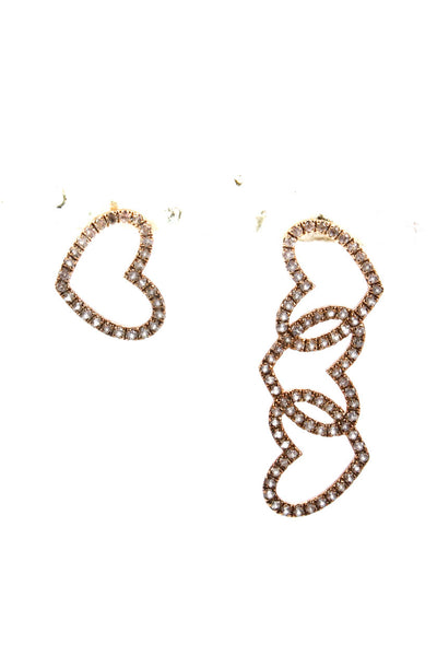 YU Editions Womens Rose Gold Tone Asymmetric White Sapphire Heart Stud Earrings