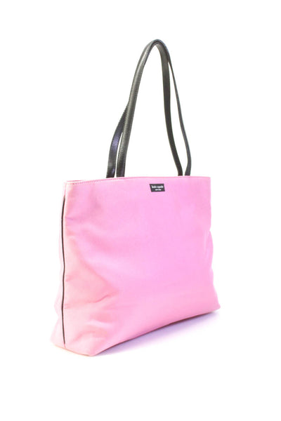 Kate Spade New York Womens Double Handle Logo Tote Handbag Pink Black Canvas