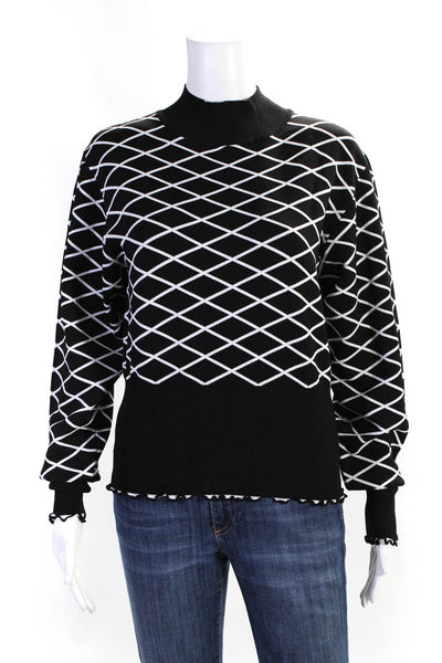 Rochas Womens Long Sleeve Mock Neck Argyle Pullover Sweater Black Size M