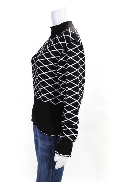 Rochas Womens Long Sleeve Mock Neck Argyle Pullover Sweater Black Size M