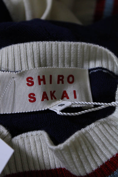 Shiro Sakai Womens Long Sleeve Striped V Neck Tight Knit Sweater Blue Size S