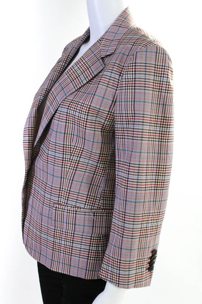 QL2 Women's Button Front Plaid Blazer Red Brown Blue Size 46 With Tags