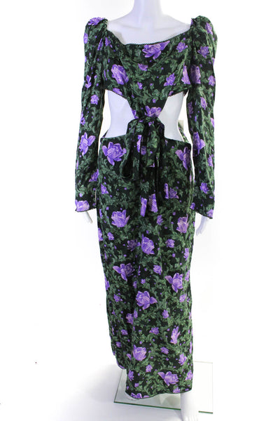 Agua Bendita Womens Long Sleeve Cutout Off The Shoulder Dress Green Purple Size