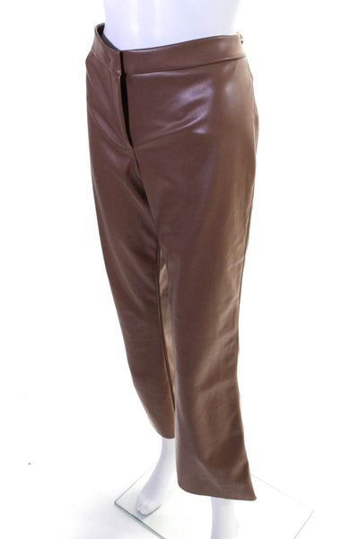 QL2 Women's Vegan Leather Straight Leg Pants Light Brown Size 46