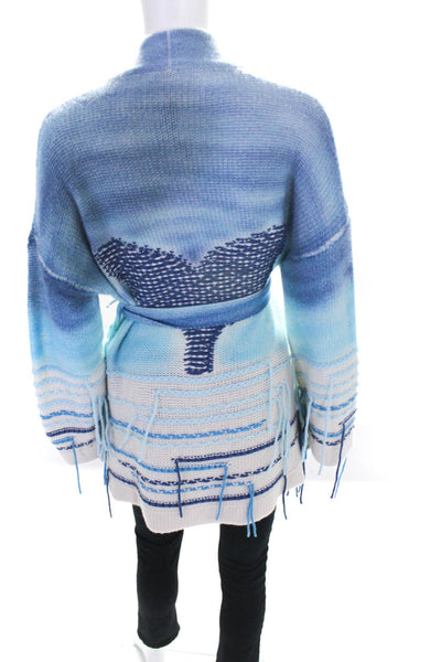 Designer Canessa Women's Whale Tail Ombre Sweater Jacket Blue White Size 1