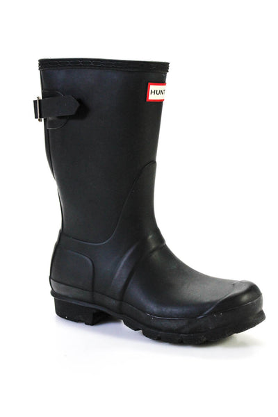Hunter Womens Buckle Closure Round Toe Low Heel Tall Black Rain Boots Size 6