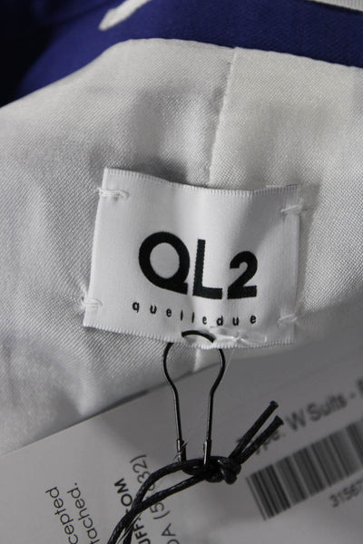 QL2 Womens Cotton Notched Collar Button Up 3/4 Sleeve Jacket Blazer Blue Size 46