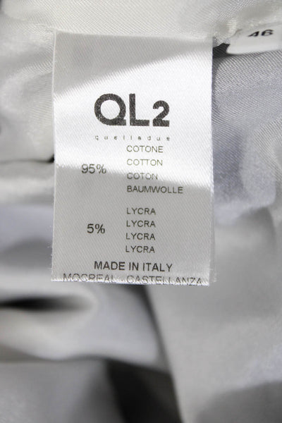 QL2 Womens Cotton Notched Collar Button Up 3/4 Sleeve Jacket Blazer Blue Size 46