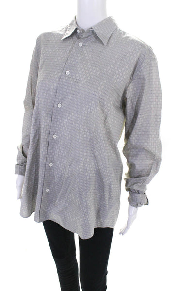 Hermes Womens Rhinestone Embellishments Button Down Top Blouse Shirt Gray Size M