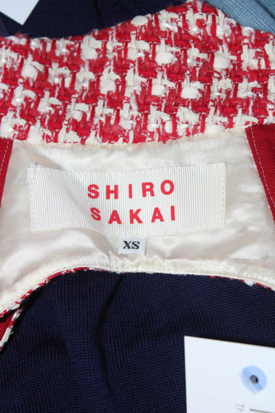 Shiro Sakai Womens Wool Woven Collared Cropped Keyhole Back Jacket Red Size XS
