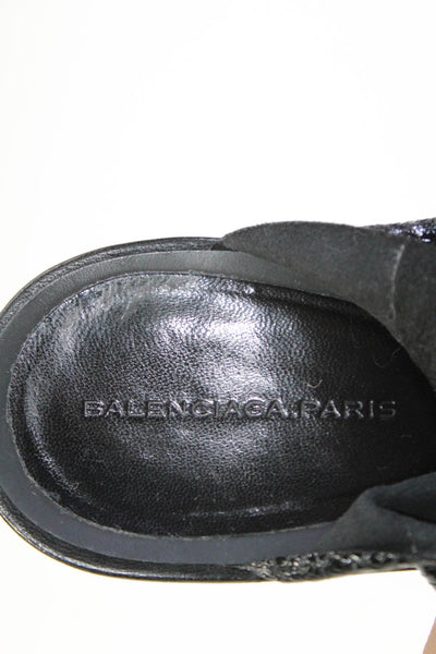 Balenciaga Womens Open Toe Textured Ankle Strap High Heel Sandals Black Size 38