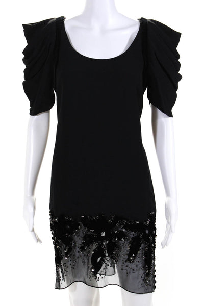 Prada Womens Velvet Trim Embellished Hem Puff Sleeve Mini Dress Black Size IT 42