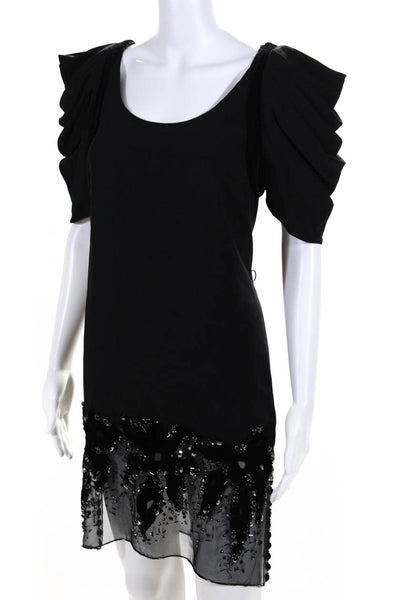 Prada Womens Velvet Trim Embellished Hem Puff Sleeve Mini Dress Black Size IT 42