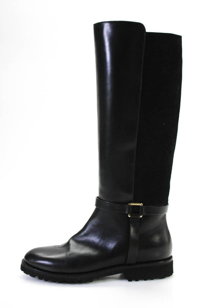 Longchamp Womens Leather Buckle Knee High Boots Black Size 7