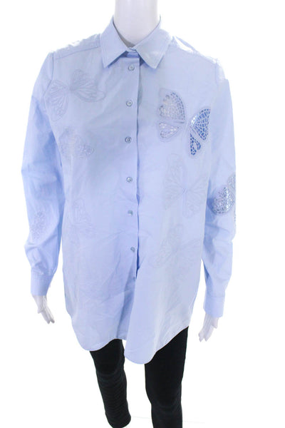 Dice Kayek Women Butterfly Button Up Shirt Beading And Cutouts Blue Size 40 Tags