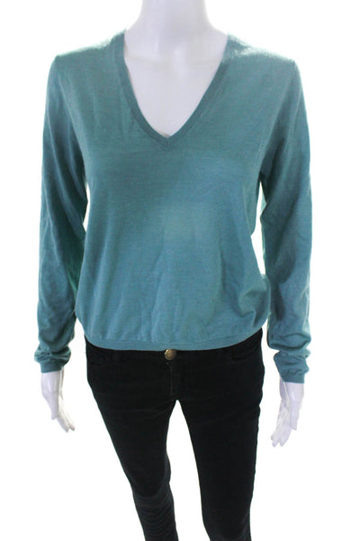 Nobili Womens Long Sleeve V Neck Thin Knit Pullover Sweater Green Size XL