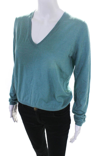 Nobili Womens Long Sleeve V Neck Thin Knit Pullover Sweater Green Size XL